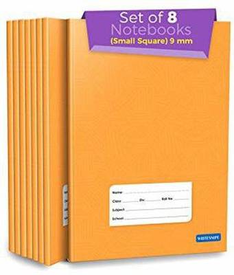 Woodsnipe Small Maths Square Ruled Notebooks | Square 9 mm | 176 Pages A5 Size | Soft Brown Cover | 18 cm x 24 cm Approx | Maths Notebook for Exercise and Practice | Pack of 8 Books | GSM 60 A5 Notebook Square ruled 1408 Pages