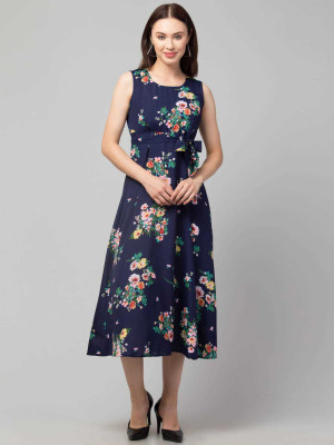 ZAMIA ENTERPRISES Women Gown Dark Blue, Green Midi/Calf Length Dress