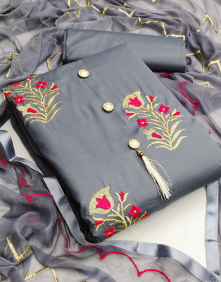 Samah Cotton Blend Dyed, Embroidered, Embellished Salwar Suit Material