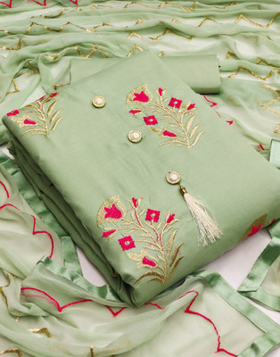 Samah Cotton Blend Dyed, Embroidered, Embellished Salwar Suit Material