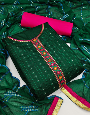 Samah Cotton Blend Embroidered, Embellished Salwar Suit Material