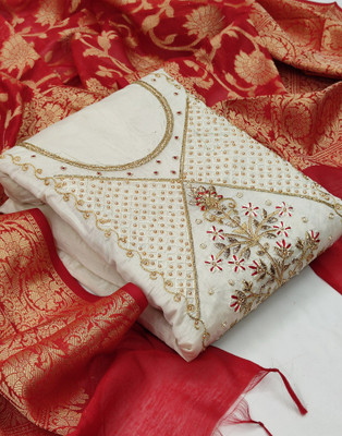 Samah Cotton Blend Dyed, Embroidered, Embellished Salwar Suit Material