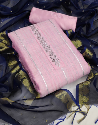Samah Cotton Blend Embroidered, Embellished, Self Design Salwar Suit Material
