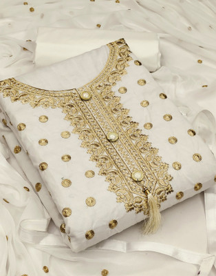 Samah Cotton Blend Dyed, Embroidered, Embellished Salwar Suit Material