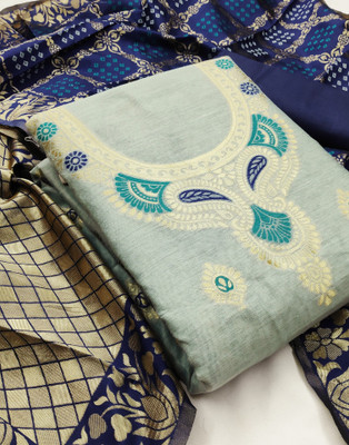 Samah Cotton Blend Embellished, Self Design Salwar Suit Material