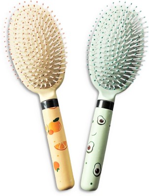 Tiamo Paddle oval green and yellow hair brush set of 2 for daily grooming