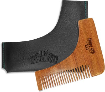 Man Arden Neem Wooden L Shaped Beard Comb with Premium Faux Leather Pouch