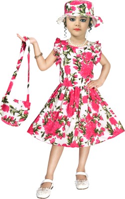 Laraib Fashion Girls Midi/Knee Length Casual Dress(Pink, 3/4 Sleeve)