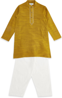 Indus Route by Pantaloons Boys Festive & Party Kurta and Pyjama Set(Yellow Pack of 1)