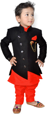 KL Collection Boys Festive & Party Kurta, Waistcoat and Pyjama Set(Red Pack of 1)