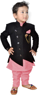 KL Collection Boys Festive & Party Kurta, Waistcoat and Pyjama Set(Black Pack of 1)