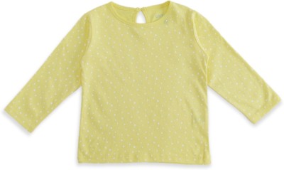 Pantaloons Baby Baby Girls Printed Pure Cotton T Shirt(Yellow, Pack of 1)