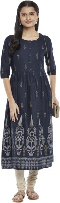 Rangmanch by Pantaloons Women Printed Flared Kurta(Dark Blue)