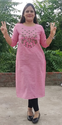 VIMOO Women Embroidered Straight Kurta(Pink)