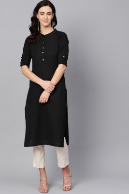 WOMEN VILLAGE Women Solid Straight Kurta(Black)