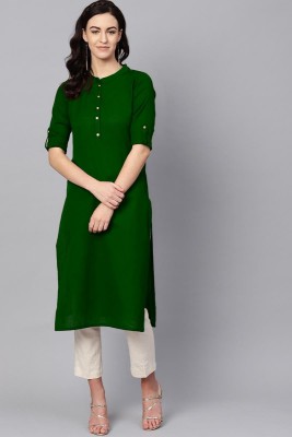 WOMEN VILLAGE Women Solid Straight Kurta(Green)