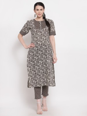 indibelle Women Printed Straight Kurta(Brown)