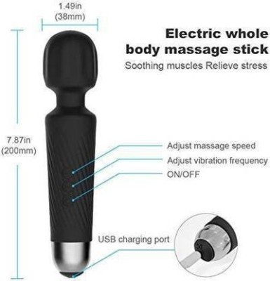 Heriks Wand Massager Black Magic Waterproof PERSONAL Wand Massager, Mini Handheld Rechargeable Massager(Black)