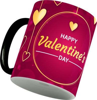 BeSo Happy Valentine Day Pink Theme Printed Black & White 11oz Ceramic Coffee Ceramic Coffee Mug(330 ml)
