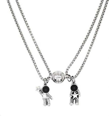 ruby collection Astronaut Couple Pendant Magnet Attraction Couple Locket Silver Pendant Set Stainless Steel