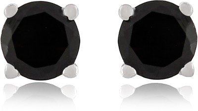 Femme Jam 925 Sterling Silver Natural Black Onyx Gemstone Round Stud Earrings for Women Onyx Sterling Silver Stud Earring