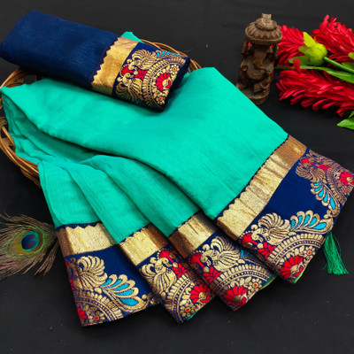 ARYXA FASHION Self Design Jamdani Chanderi Saree(Dark Green)