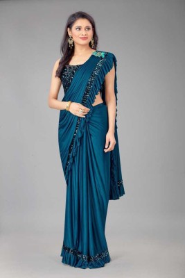 fem hub Solid/Plain Daily Wear Lycra Blend Saree(Blue)