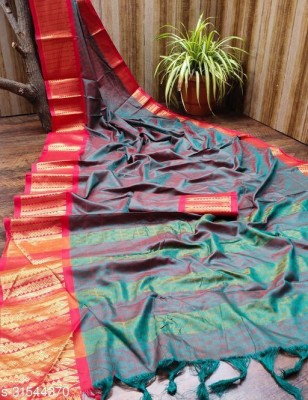 Dhami Printed Bollywood Cotton Silk Saree(Red, Green)