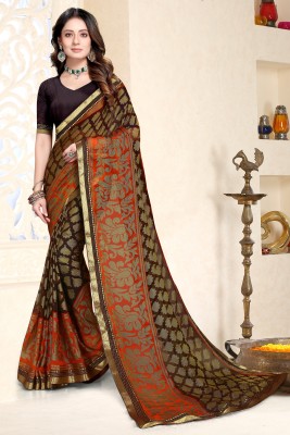 Harsiddhi fashion Woven Bollywood Chiffon, Brasso Saree(Brown, Orange)