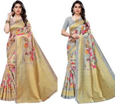 Salya Sila Printed Bollywood Pure Silk Saree(Pack of 2, Multicolor)