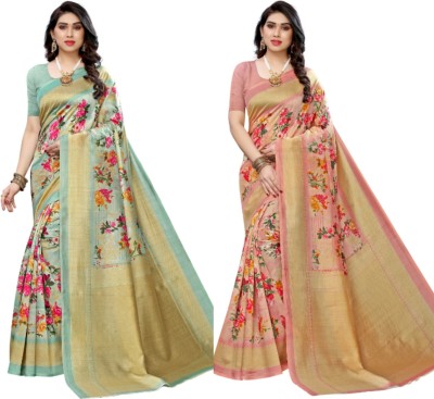 Salya Sila Printed Bollywood Pure Silk Saree(Pack of 2, Multicolor)