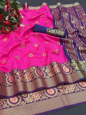 WILLMAKE Paisley Bollywood Jacquard Saree(Pink)