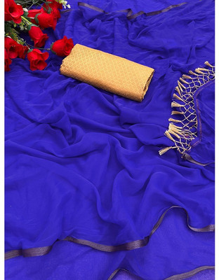 Stdfashion Printed Daily Wear Chiffon Saree(Blue, Gold)