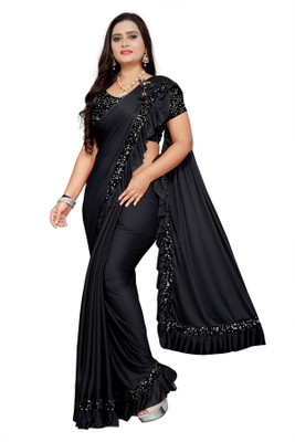 KJP VILLA Self Design Bollywood Lycra Blend Saree(Black)