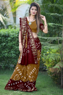 JERAVI Enterprise Printed Bandhani Art Silk Saree(Brown)