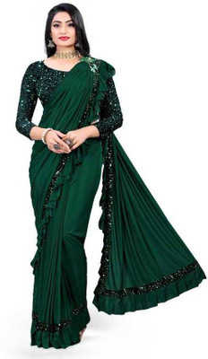 fem hub Solid/Plain Daily Wear Lycra Blend Saree(Green)
