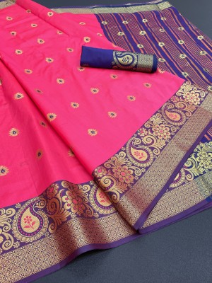 Harekrishna creation Woven Maheshwari Jacquard, Cotton Silk Saree(Magenta, Purple, Gold)