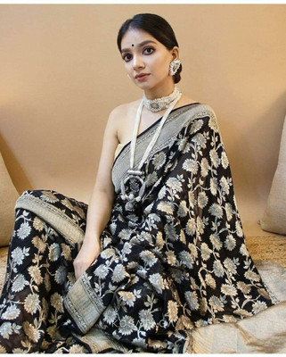 PHEASANT Woven Kanjivaram Jacquard, Art Silk Saree(Black)