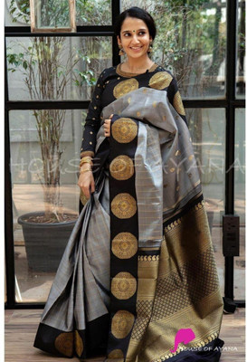 PHEASANT Self Design, Woven Kanjivaram Jacquard, Art Silk Saree(Grey)