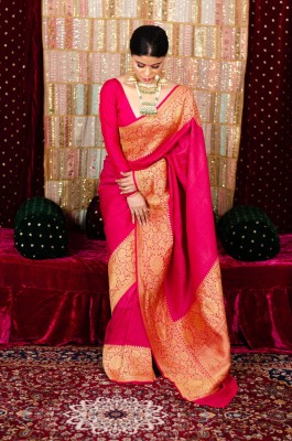 GREEN PEARS Woven Banarasi Jacquard Saree(Pink)