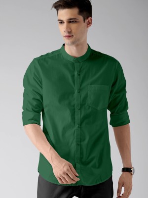 Lizzy Men Solid Casual Dark Green Shirt