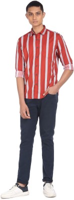 FLYING MACHINE Men Striped Casual Red Shirt