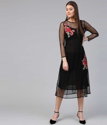 LIHANA Women A-line Black Dress