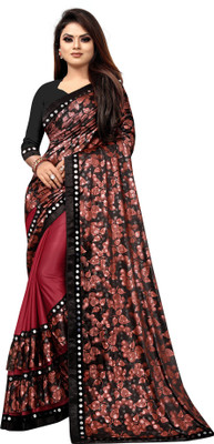 ENCLIQ Floral Print Bollywood Lycra Blend Saree(Red)