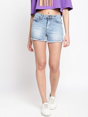 Belliskey Solid Women Denim Blue Denim Shorts