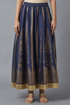 ELLEVEN Printed Women Flared Blue Skirt