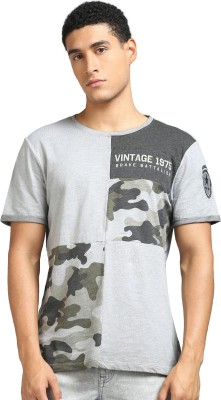 JACK & JONES Printed Men Round Neck Grey T-Shirt