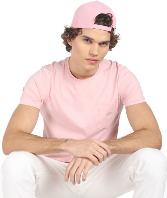 ARROW Solid Men Round Neck Pink T-Shirt