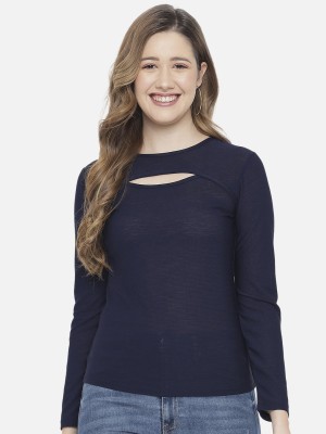 LE BOURGEOIS Casual Solid Women Dark Blue Top