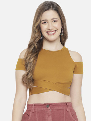 LE BOURGEOIS Casual Solid Women Gold Top